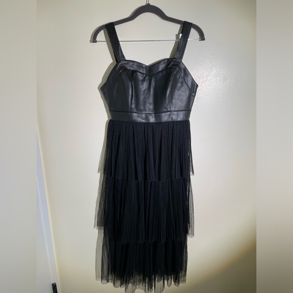 Black leather and veil dress